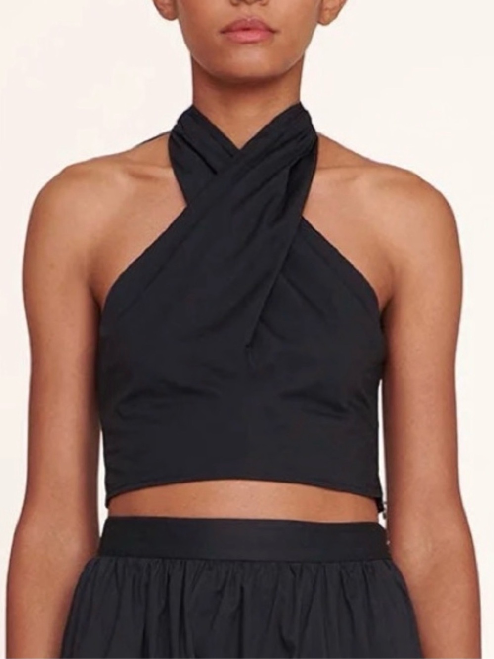 NWT! STAUD Criss Cross Cropped Halter Top Black Zip Cotton Sz:00/XS